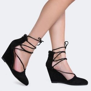 Jeffrey Campbell Ouverte Suede Ankle Wrap Wedge🖤